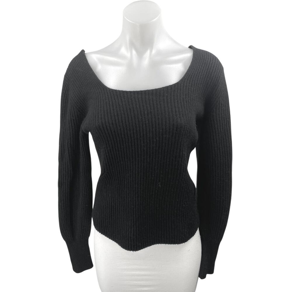 Madewell Women's Black Wool Cashmere Ribbed Knit Long Sleeve Sweater Top Size S